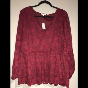 Red lace peplum blouse